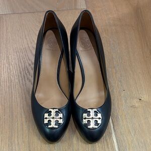 Tory Burch Black Leather Wedges